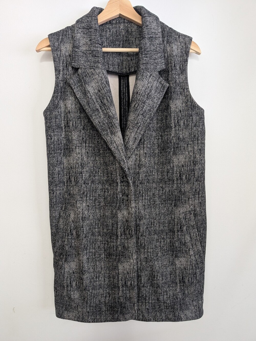 Lululemon Xsmall Blazer Long Vest Fleece Cotton Burlap Texture Grey Black Dune